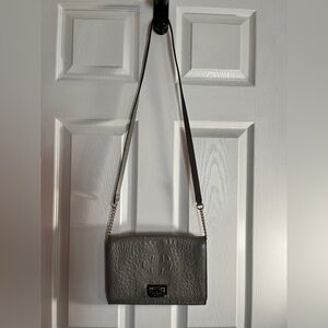 Kate Spade Taupe Croc Embossed Crossbody Clutch Wallet Bag Neutral